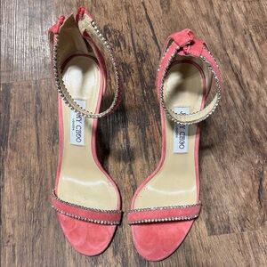 Jimmy Choo Pink Suede Ankle Strap Heels